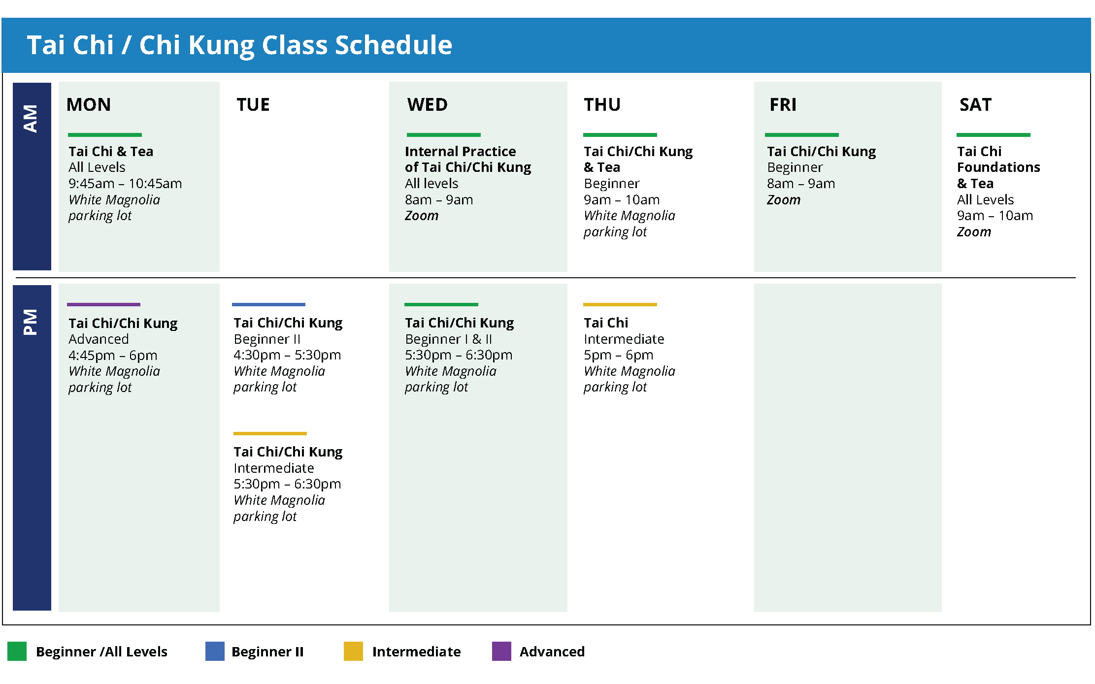 Tai Chi Class Schedule