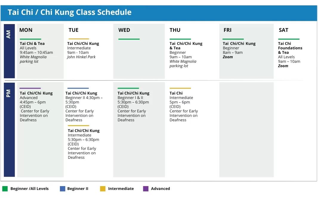 Tai Chi Class Schedule